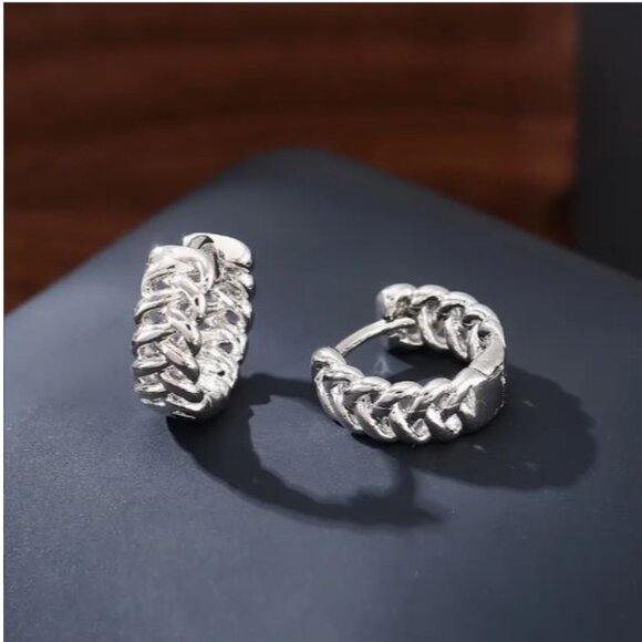 Private Label Jewelry - NEW Tayson Silver Plated Braided Chunky Huggie Hoop Earrings